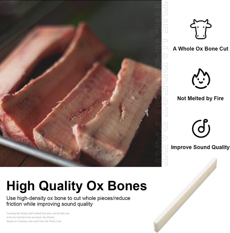 MAXCHEER 6 String Acoustic Guitar Bone Bridge Saddle and Nut Made of Real Bone with 2pcs Sandpaper(6Pcs Saddle) - Image 4